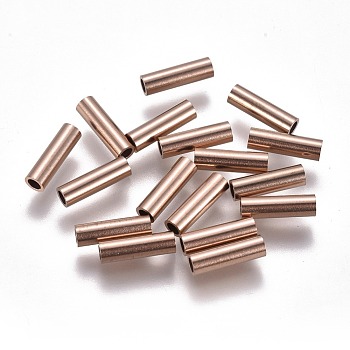 Ion Plating(IP) 304 Stainless Steel Tube Beads, Rose Gold, 10x3mm, Hole: 2mm