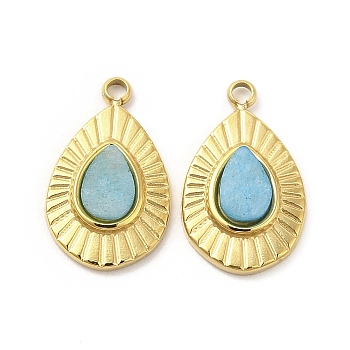 Natural Turquoise Teardrop Charms, with Vacuum Plating Real 18K Gold Plated 201 Stainless Steel Findings, 13x9x2.5mm, Hole: 1.2mm