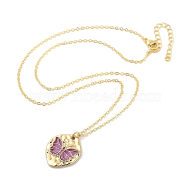 Brass Enamel Cable Chain Butterfly Pendant Necklaces(NJEW-K379-01G-02)-3