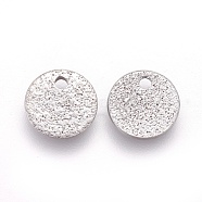 304 Stainless Steel Charms, Textured, Flat Round with Bumpy, Stainless Steel Color, 8x1mm, Hole: 1.2mm(STAS-E455-02P-8mm)