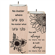 Wood Candle Holder, with Candles inside, Rectangle with Word, Sunflower Pattern, 120x45mm, 100x45mm, 2pcs/set(AJEW-WH0268-009)
