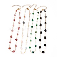 Nuggets Natural Gemstone Beaded Necklaces, with Glass Beads, Brass Cable Chains and 304 Stainless Steel Lobster Claw Clasps, Golden, 15.55 inch(39.5cm)(NJEW-JN03188)