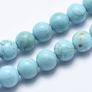 Natural Howlite Beads Strands, Dyed & Heated, Round, Cyan, 6mm, Hole: 1mm, about 62pcs/strand, 15.7 inch(40cm)(X-G-K244-02-6mm-01)