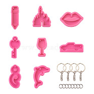 DIY Silicone Keychain Making Molds, with Silicone Pendant Molds and 304 Stainless Steel Open Jump Rings, Iron Keychain Clasp Findings, Hot Pink, 8.7x3.1x1cm, Hole: 4.5mm(DIY-TA0003-29)
