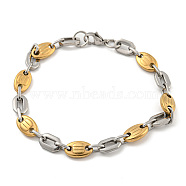 Two Tone 304 Stainless Steel Oval Link Chain Bracelet, Golden & Stainless Steel Color, 8-5/8 inch(21.9cm), Link: 7.5mm(BJEW-B078-49GP)