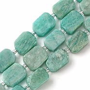 Natural Amazonite Beads Strands, with Seed Beads, Rectangle, 11.5~12.5x7.5~10x5~6.5mm, Hole: 0.8~0.9mm, about 13pcs/strand, 7.68~8.07 inch(19.5~20.5cm)(G-C098-A01-01)
