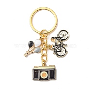Hot Air Balloon/Camera/Bicycle Alloy Enamel Pendant Keychain, with Iron Findings, Golden, 6.95cm(KEYC-JKC00418)