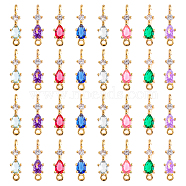 32Pcs 8 Colors Brass Cubic Zirconia Connector Charms, with Glass, Light Gold, Flower, Mixed Color, 17x3x3.5mm, Hole: 1.5mm, 4pcs/color(KK-FH0004-48)