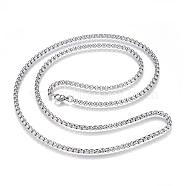 304 Stainless Steel Box Chain Necklaces, with Lobster Claw Clasps, Stainless Steel Color, 27.5 inch(70cm), 3.5mm(NJEW-G271-12P)