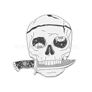 Alloy Enamel Brooches, Skull with Knife, White, 30x29mm(SKUL-PW0002-120B)