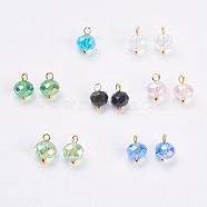 Glass Charms, with Brass Findings, Rondelle, Faceted, Golden, Mixed Color, 11x7~8mm, Hole: 1.5mm(X-GLAA-P038-02G)