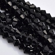 Faceted Bicone Glass Beads Strands, Black, 3.5x3mm, Hole: 1mm, about 125~130pcs/strand, 13.8 inch(EGLA-P017-3mm-04)