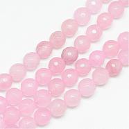 Natural White Jade Bead Strands, Dyed, Faceted, Round, Pink, 8~9mm, Hole: 1mm, about 46pcs/strand, 14.76~14.96 inch(37.5~38cm)(G-R346-8mm-18)