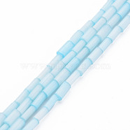 Glass Silk Stain Style Beads Strands, Tube, Sky Blue, 3.5~5x2~2.5mm, Hole: 1mm, about 90~92pcs/strand, 15.43 inch~15.75 inch(39.2cm~40cm)(GLAA-N047-001B-01)