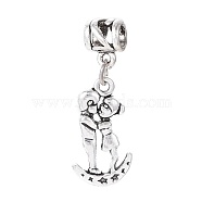 Tibetan Style Alloy European Dangle Charms, Large Hole Pendants, Lovers, Antique Silver, 40mm, Hole: 4.5mm, Lovers: 26x14x3mm(MPDL-G013-10AS)