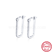 Geometric Rectangle Rhodium Plated 925 Sterling Silver Micro Pave Cubic Zirconia Hoop Earrings, Clear, 20x1mm(VG4525-1)