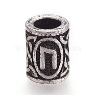 Tibetan Style Alloy Beads, Vintage Rune Beads, Column with Rune/Futhark/Futhorc, Antique Silver, 13.5x10mm, Hole: 6mm(PALLOY-TAC0020-01N)