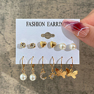 Alloy & Plastic Pearl Earring Sets, Golden, 7~35mm, 6pairs/set(WG17A46-05)