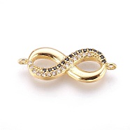 Brass Micro Pave Cubic Zirconia Links, Infinity, Mixed Color, Real 18K Gold Plated, 8x22x2mm, Hole: 1.2mm(ZIRC-F088-008G)