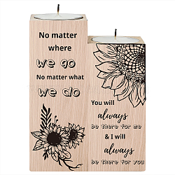 Wood Candle Holder, with Candles inside, Rectangle with Word, Sunflower Pattern, 120x45mm, 100x45mm, 2pcs/set(AJEW-WH0268-009)