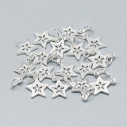 925 Sterling Silver Charms, with Jump Ring, Star, Silver, 12x10x1mm, Hole: 4mm(STER-T002-298S)