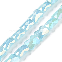 AB Color Plate Glass Beads Strands, Imitation Jade, Faceted Bamboo Stick, Aqua, 8x6x4~4.5mm, Hole: 1.2mm, about 70pcs/strand, 21.57''(54.8cm)(EGLA-P051-06B-C02)