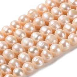 Natural Cultured Freshwater Pearl Beads Strands, Potato, Grade 2A++, PeachPuff, 8~10.5x8~9mm, Hole: 0.6mm, about 44pcs/strand, 15.04''(38.2cm)(PEAR-E018-23)