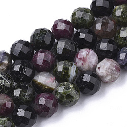 Natural Tourmaline Beads Strands, Faceted, Round, 5.5~6x6mm, Hole: 1mm, about 32pcs/strand, 7.48 inch(X-G-S345-6mm-001)