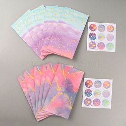 12Pcs 2 Patterns Gradient Sky Pattern Kraft Paper Bags, with Paper Stickers, for Gift Packaging,  Rectangle, Mixed Color, 8.1x12x22cm, Fold: 22x12x0.2cm, 6pcs/pattern(CARB-WH0013-02)