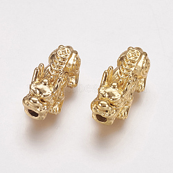 Real 24K Gold Plated Alloy Beads, Pixiu with Chinese Character Cai, Long-Lasting Plated, 20x9x9mm, Hole: 2.5mm(X-PALLOY-L205-06A)