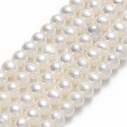 Natural Cultured Freshwater Pearl Beads Strands, Round, Beige, 5x5~6.5x4.5~5mm, Hole: 0.7mm, about 76~79pcs/strand, 15.24~15.35 inch(38.7~39cm)(PEAR-F018-18B-01)