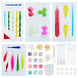Olycraft DIY Earring Makings, with Pendant Silicone Molds, Iron Jump Rings & Earring Hooks, Nail Glitter Sequins, Plastic Stirring Rod & Pipettes & Measuring Cup, Latex Finger Cots, Tweezers, Mixed Color, 105mm(DIY-OC0001-72)