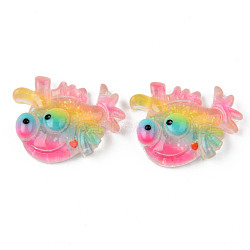 Rainbow Resin Cabochons, with Glitter, Fish Shape, Colorful, 26x27x8mm(CRES-N024-44)