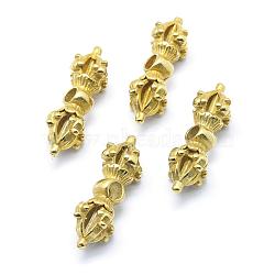 Brass Beads, Dorje Vajra for Buddha Jewelry, Lead Free & Cadmium Free & Nickel Free, Raw(Unplated), 35.5x12x12.5mm, Hole: 4mm(KK-G319-57C-RS)