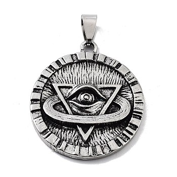 Tibetan Style Alloy Pendants, Flat Round with Eye Charms, Antique Silver, 37.5x32x5mm, Hole: 8x4.5mm