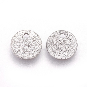304 Stainless Steel Charms, Textured, Flat Round with Bumpy, Stainless Steel Color, 8x1mm, Hole: 1.2mm