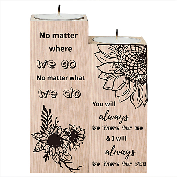 Wood Candle Holder, with Candles inside, Rectangle with Word, Sunflower Pattern, 120x45mm, 100x45mm, 2pcs/set
