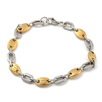 Two Tone 304 Stainless Steel Oval Link Chain Bracelet, Golden & Stainless Steel Color, 8-5/8 inch(21.9cm), Link: 7.5mm