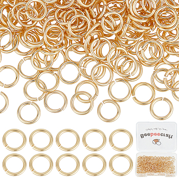 300Pcs Brass Jump Rings, Open Jump Rings, Long-Lasting Plated, Round Ring, Real 14K Gold Plated, 7x1mm, 18 Gauge, Inner Diameter: 5mm