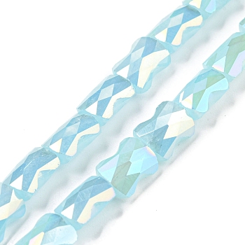 AB Color Plate Glass Beads Strands, Imitation Jade, Faceted Bamboo Stick, Aqua, 8x6x4~4.5mm, Hole: 1.2mm, about 70pcs/strand, 21.57''(54.8cm)