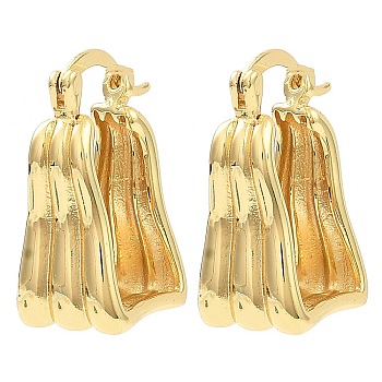 Rack Plating Brass Hoop Earrings, Twist Trapezoid, Real 16K Gold Plated, 27x15.5x11.5mm