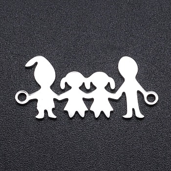 201 Stainless Steel Links, Laser Cut, Family, Stainless Steel Color, 11.5x26x1mm, Hole: 1.5mm