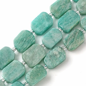 Natural Amazonite Beads Strands, with Seed Beads, Rectangle, 11.5~12.5x7.5~10x5~6.5mm, Hole: 0.8~0.9mm, about 13pcs/strand, 7.68~8.07 inch(19.5~20.5cm)