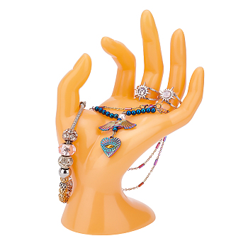 Plastic Mannequin Hand Jewelry Display Holder Stands, OK Shaped Hand Ring Jewelry Organizer Rack for Ring, Bracelet, Watch, Dark Orange, 11.5x7.1x18cm