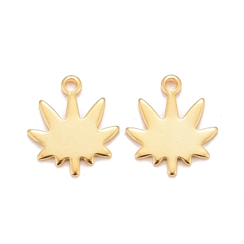 201 Stainless Steel Charms, Maple Leaf, Real 24k Gold Plated, 11x9.5x0.8mm, Hole: 1mm