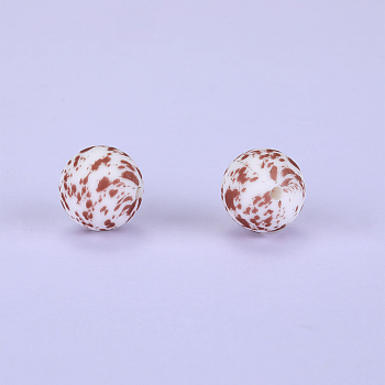 Printed Round Silicone Focal Beads, White, 15x15mm, Hole: 2mm
