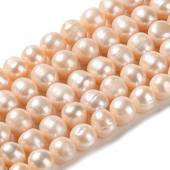 Natural Cultured Freshwater Pearl Beads Strands, Potato, Grade 2A++, PeachPuff, 8~10.5x8~9mm, Hole: 0.6mm, about 44pcs/strand, 15.04''(38.2cm)