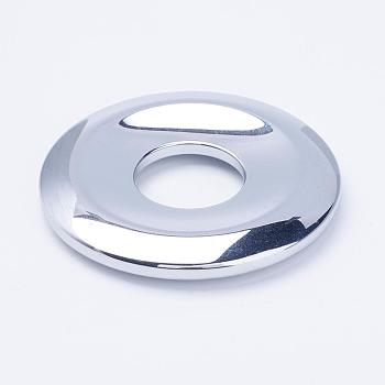 Electroplate Non-Magnetic Synthetic Hematite Pendants, Donut/Pi Disc, Platinum Plated, Donut Width: 16mm, 50x7mm, Hole: 18mm