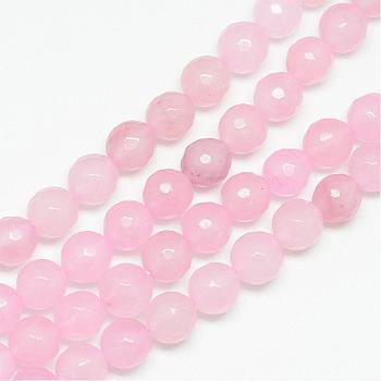 Natural White Jade Bead Strands, Dyed, Faceted, Round, Pink, 8~9mm, Hole: 1mm, about 46pcs/strand, 14.76~14.96 inch(37.5~38cm)