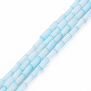Glass Silk Stain Style Beads Strands, Tube, Sky Blue, 3.5~5x2~2.5mm, Hole: 1mm, about 90~92pcs/strand, 15.43 inch~15.75 inch(39.2cm~40cm)